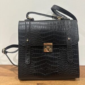 ASOS Black Croc-Embossed Structured Bag